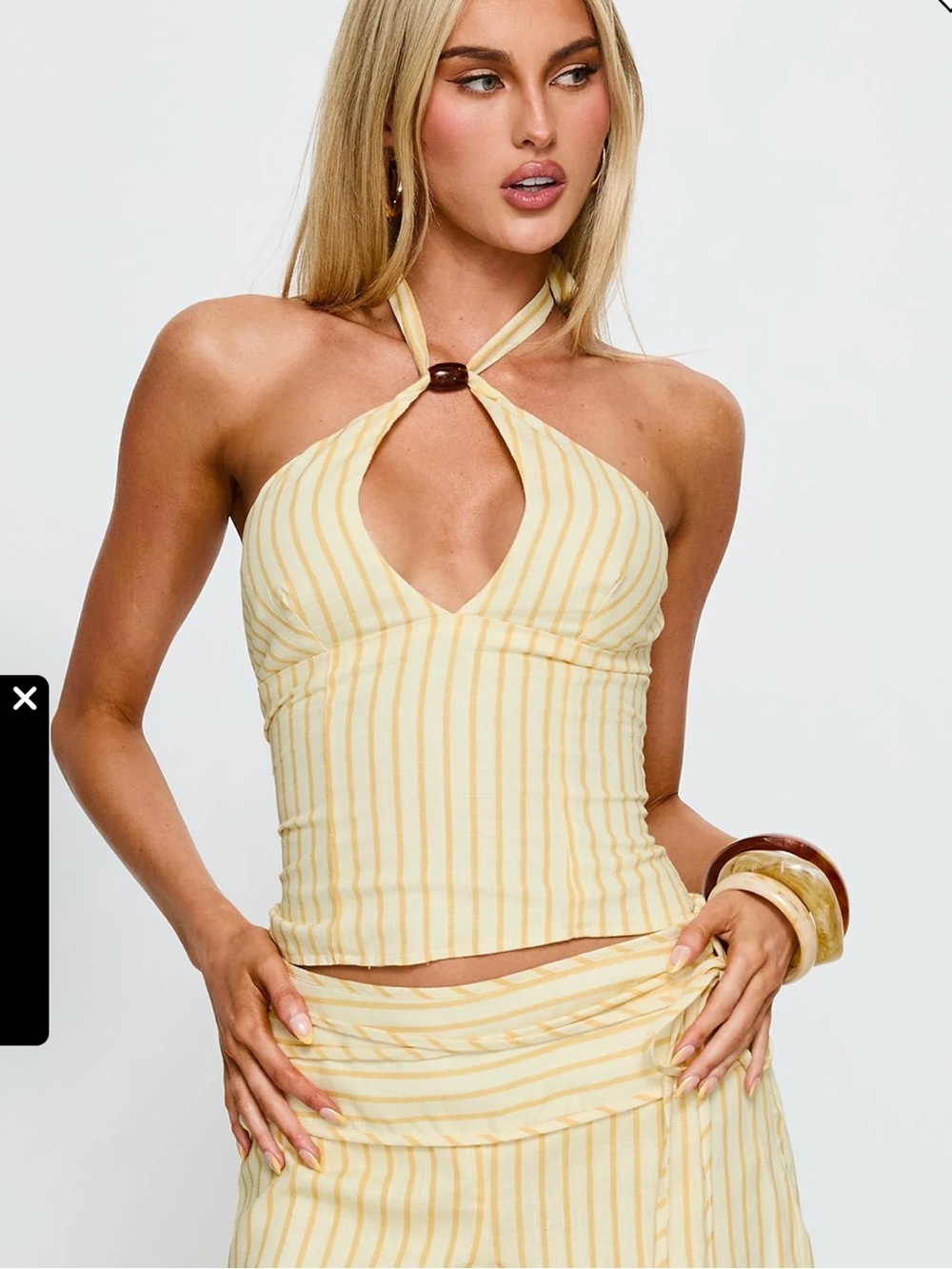 Electric Night Halter Tie Back Top Yellow Stripe Princess Polly